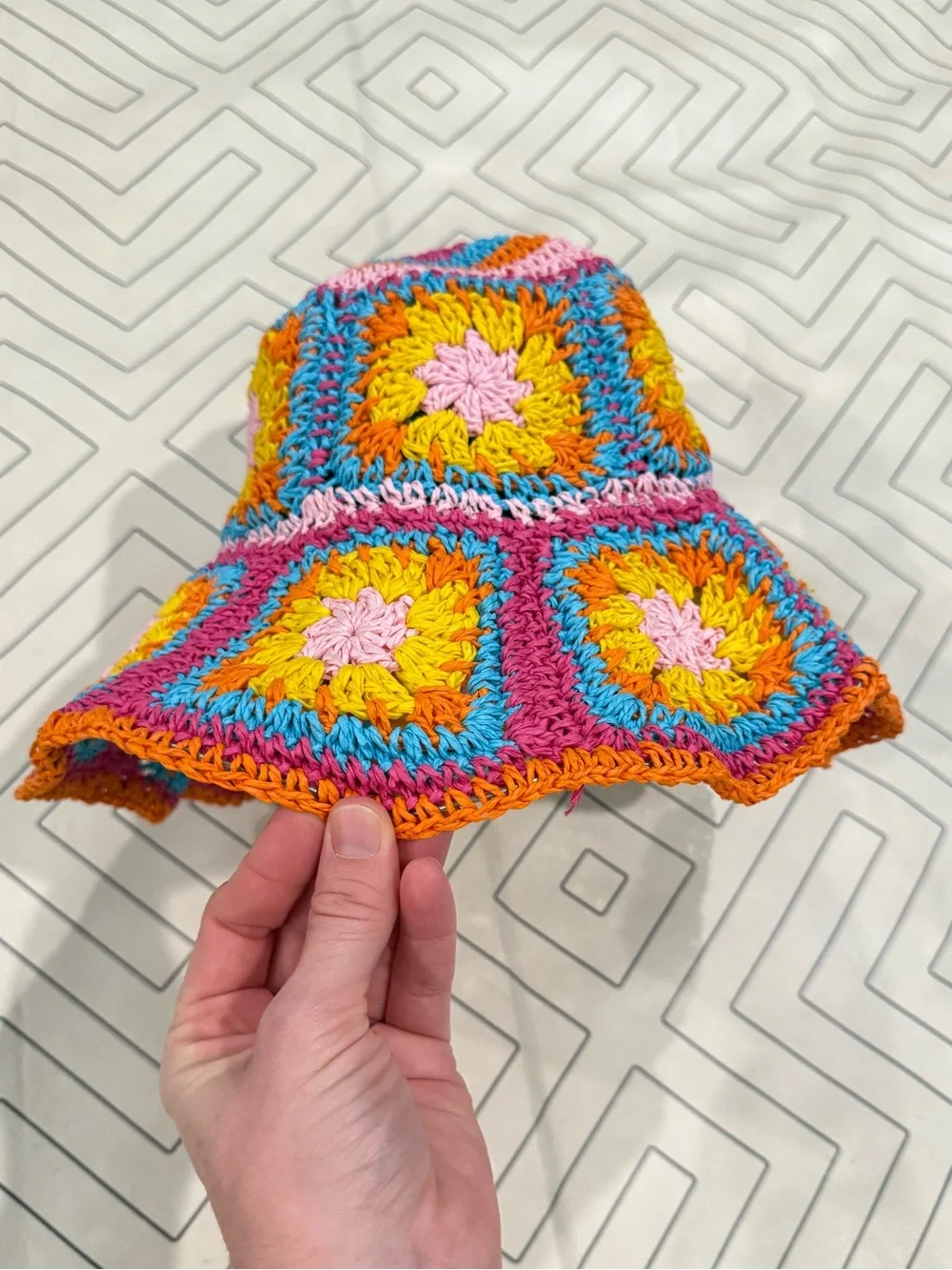 Colorful Straw Crochet Bucket Hat